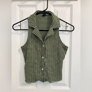 Green Checkered Sleeveless Top